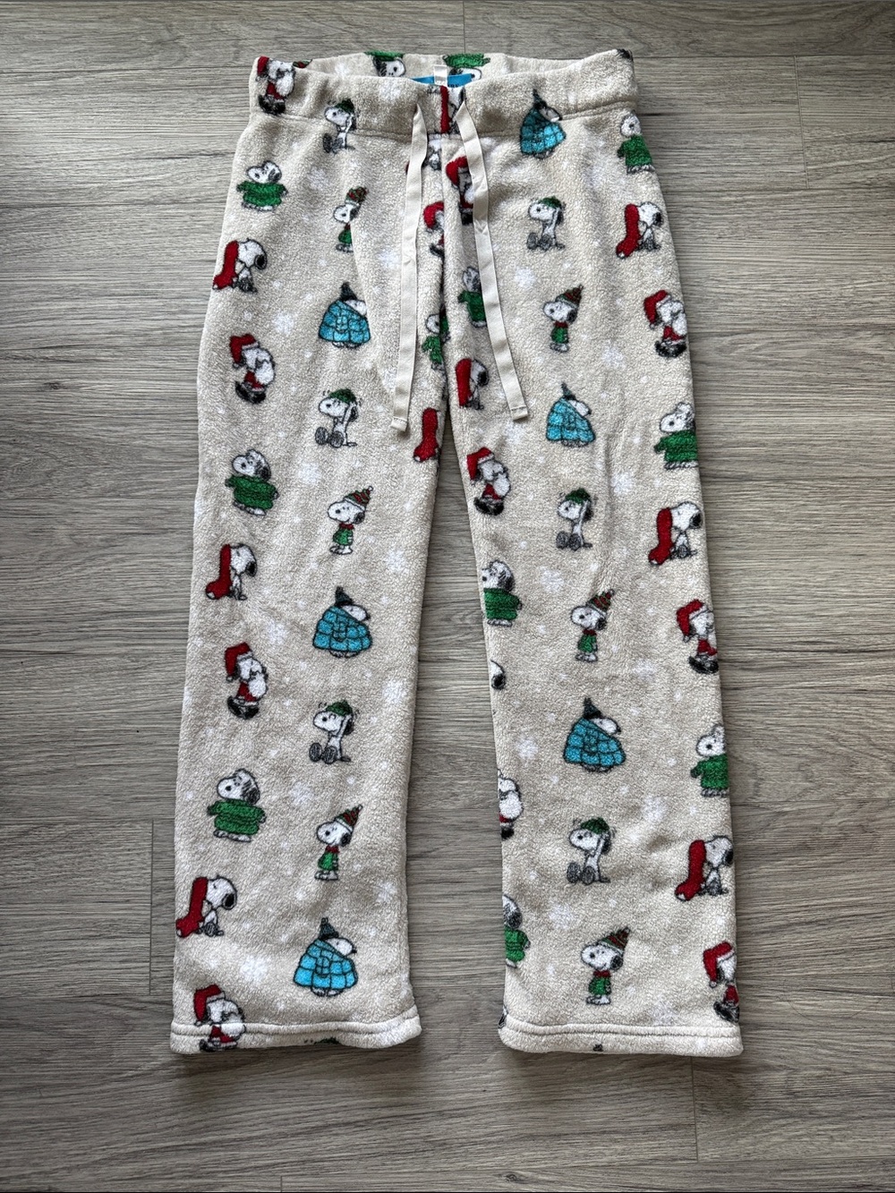 Peanuts Beige Snoopy Holiday-Print Fleece Pajama Pants Size Small